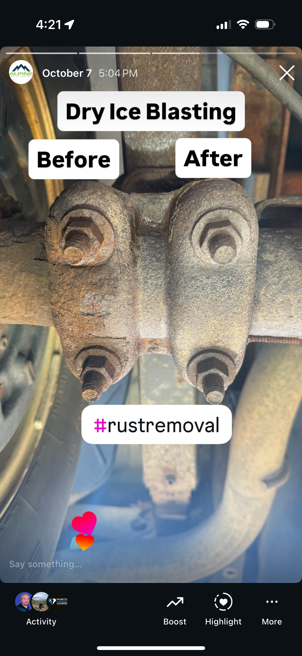 Surface rust removal dry ice blasting before and after